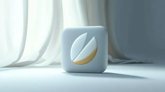 Rounded square 3D app icon with a leaf emblem centered on a pale blue background.