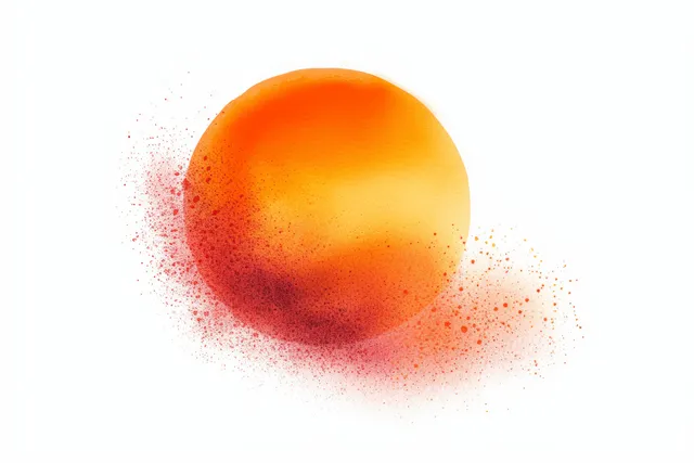 Orange watercolor circle with soft gradient blur and grainy speckle texture on white