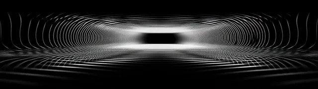 Luminous black tunnel with concentric curved white lines forming a glowing vortex