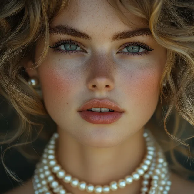 Young woman posing in soft natural light wearing layered pearl necklace and bracelets with Silk Or Satin Vibe