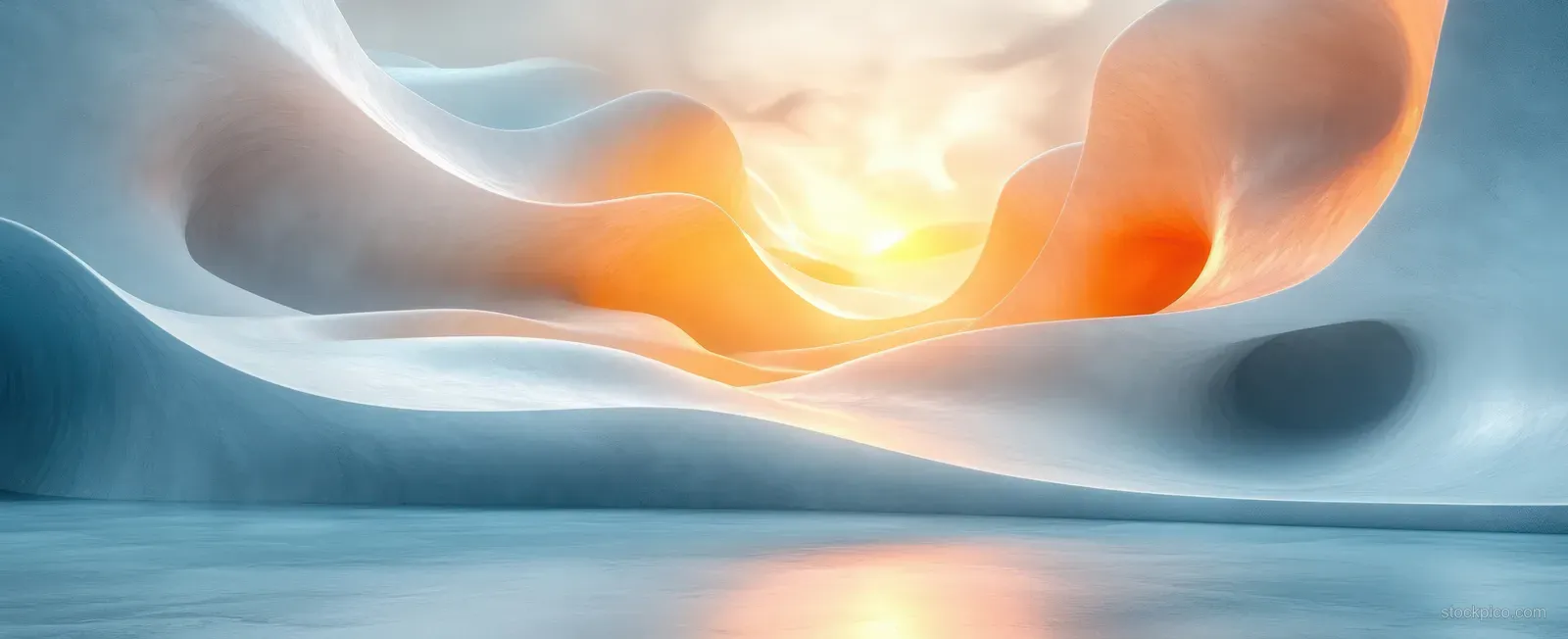 Abstract composition of smooth white curves illuminated softly against a minimal background, evoking a serene atmosphere.