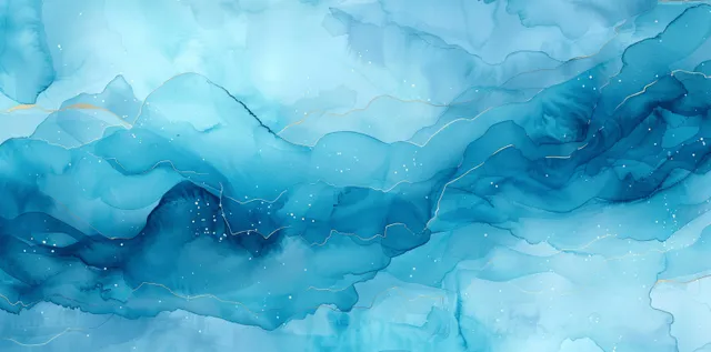 Turquoise watercolor clouds and ocean waves swirl together in layered calm ripples.