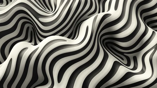 Black and white wavy seamless pattern filling the frame with ribbon-like contour lines