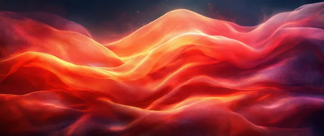 Red and gold silk-like wave gradient abstract background with glowing flowing folds