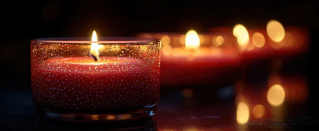 Fourth Advent red candle flickering in warm candlelight with soft bokeh shadows