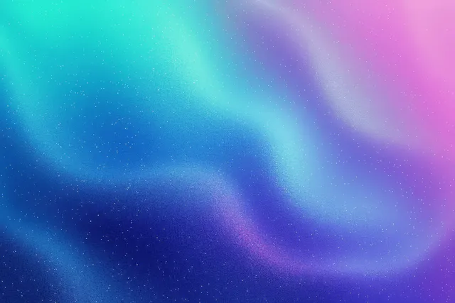 Fluorescent holographic gradient with grainy noise, blue-green-purple swirl blur background