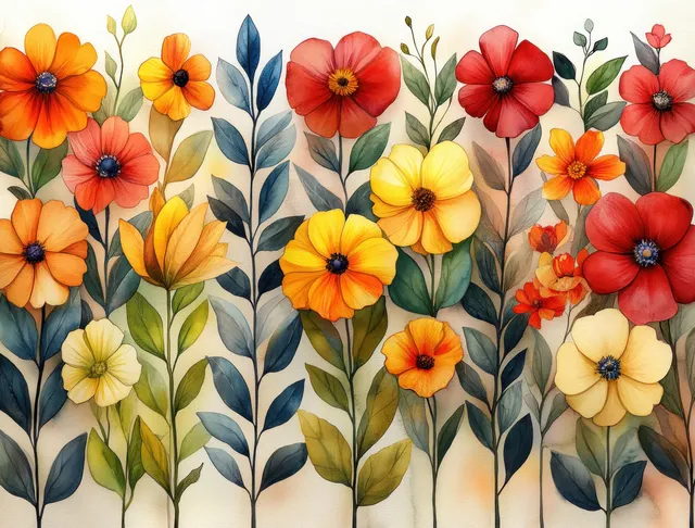 Watercolor forest flower bouquet with leaves and berries, decorative botanical illustration background