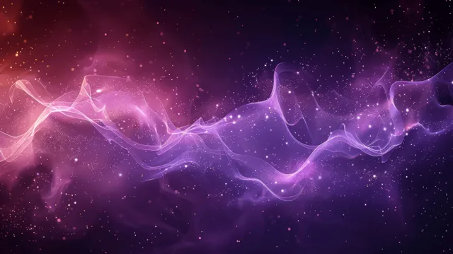 Purple glowing stars and electric light waves swirl through dark space with smoky violet haze.