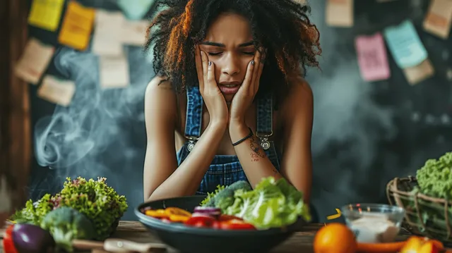 Overwhelmed woman at a desk, holding her face amid work and study burnout