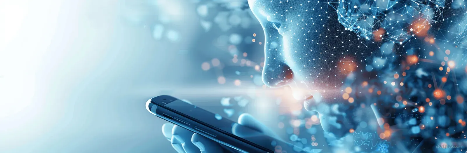 Doctor holding a tablet with floating holographic medical data and telehealth network connections.