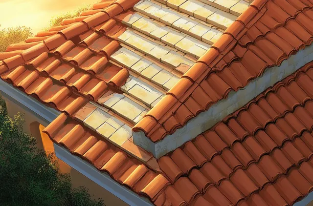 Terracotta roof tiles cover insulated layers with ventilation channels visible along the roof edge.