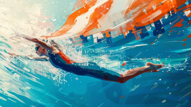 Dutch female swimmer dives forward in 50m freestyle race, splash rising from start