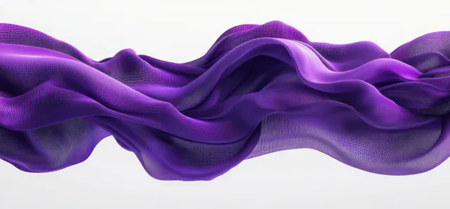 Translucent purple ribbon twists in flowing waves against a clean light background
