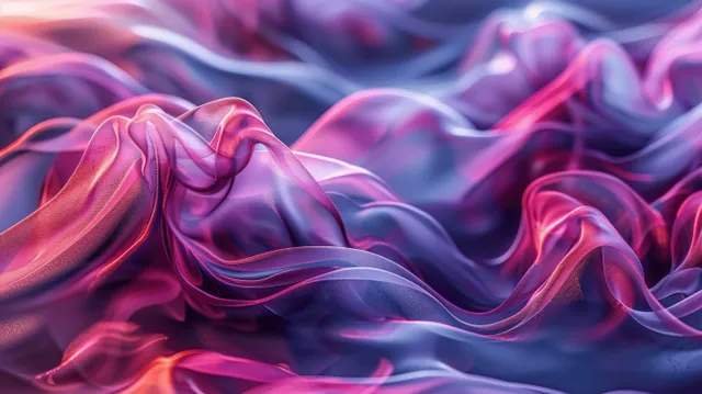 Iridescent liquid glass waves swirling in blue and magenta gradients