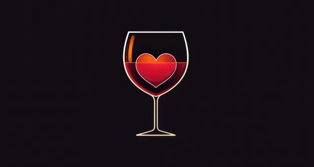 Minimalist wine glass icon with heart glow on dark travel banner background