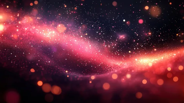A glowing pink particle wave with red and orange sparkles and bokeh lights on a dark background.