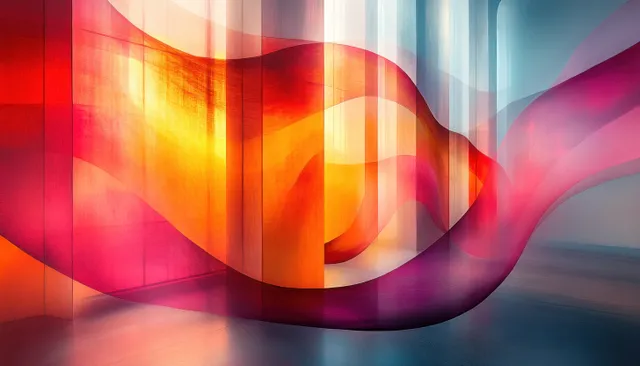 Abstract film grain texture with neon light leak ribbons and smoky motion blur
