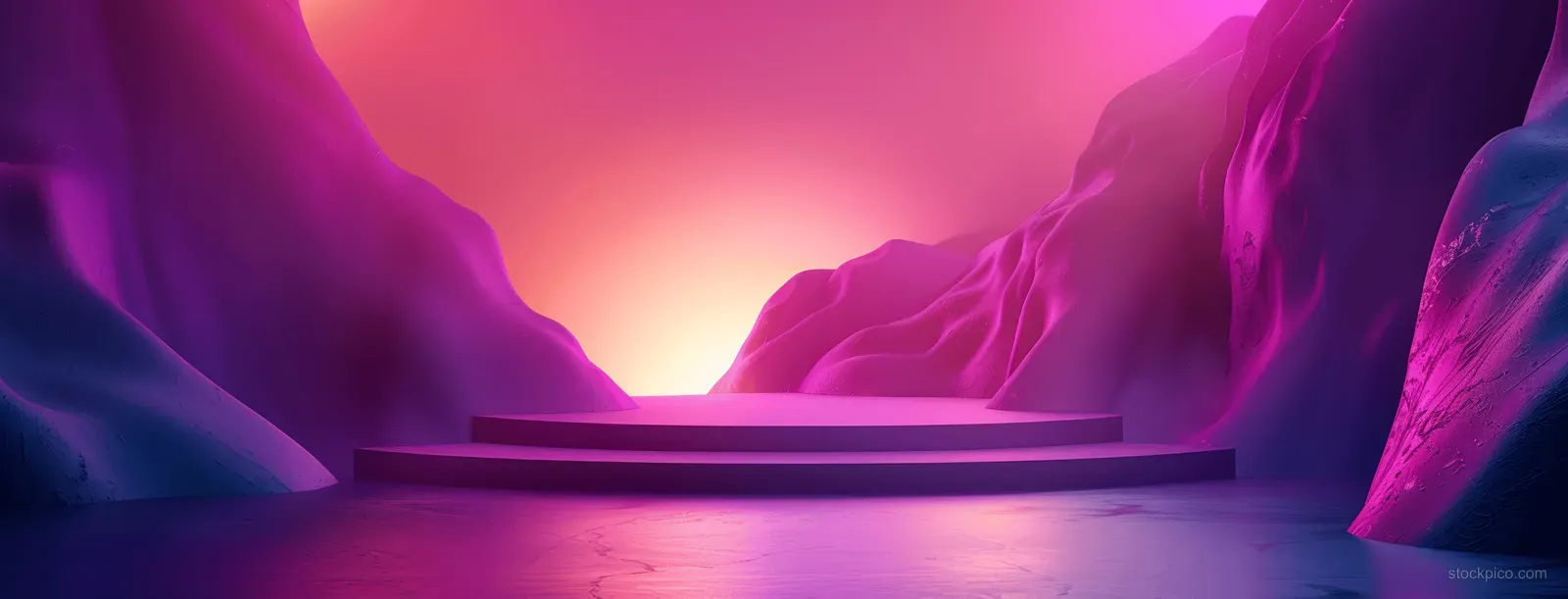 Futuristic abstract background with a purple-to-pink gradient, soft lighting, and glowing geometric shapes.