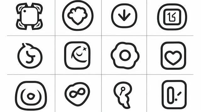 Grid of hand-drawn social media icons in black line art on a light background.