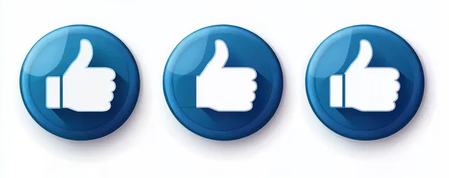 Three glossy blue circular thumbs-up buttons with white icons on a clean white background