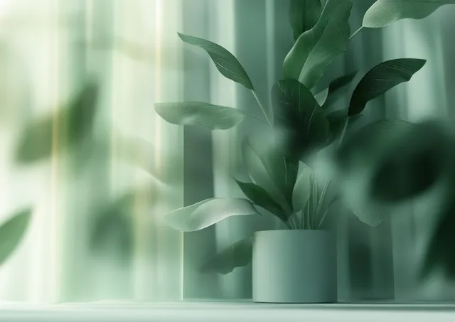 Minimalist Green Podium Background with Tropical Banana Leaves for Beauty Product Display