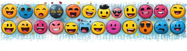 Emoji faces grid with mixed emotions in colorful vector-style round icons