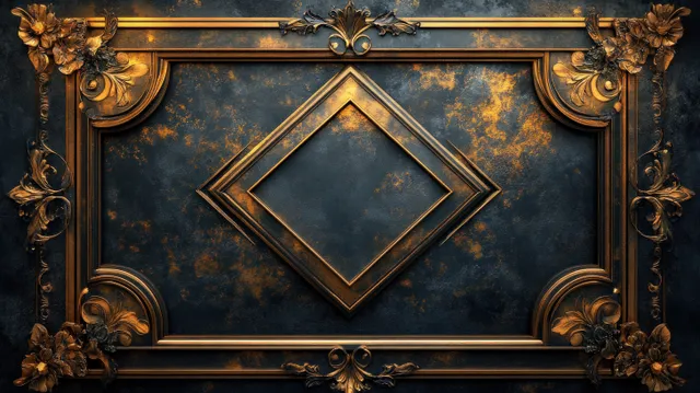 Art Deco frame border with geometric diamond center and gold filigree ornaments