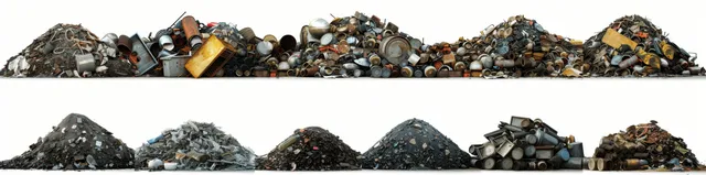 Mixed trash heaps with bottles and plastic on isolated white background
