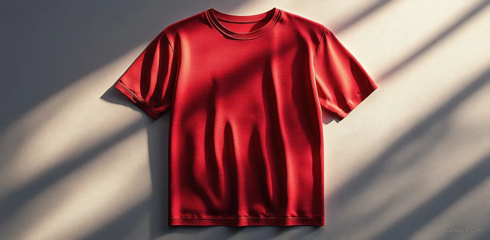 Red raglan short-sleeve cotton T-shirt shown on a minimal background with soft shadows and seam details.