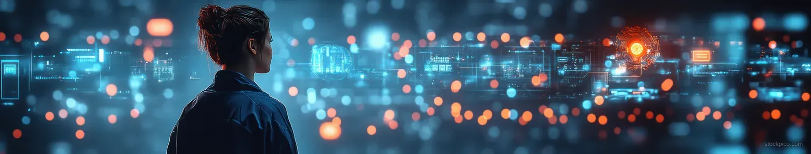 Silhouetted doctor in a futuristic hospital control room with holographic medical data floating overhead.