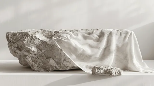 White Rock Draped with Fabric on Minimal Table Display