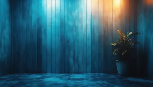 Abstract blue striped wall background with soft gradient and reeded glass depth