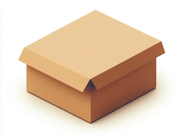 Closed brown cardboard box with lifted flaps casting soft shadows on white