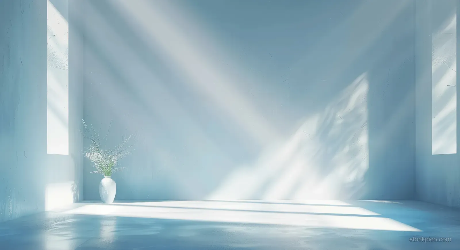Light blue abstract studio interior with soft gradient lighting, gentle shadows, and empty floor space.