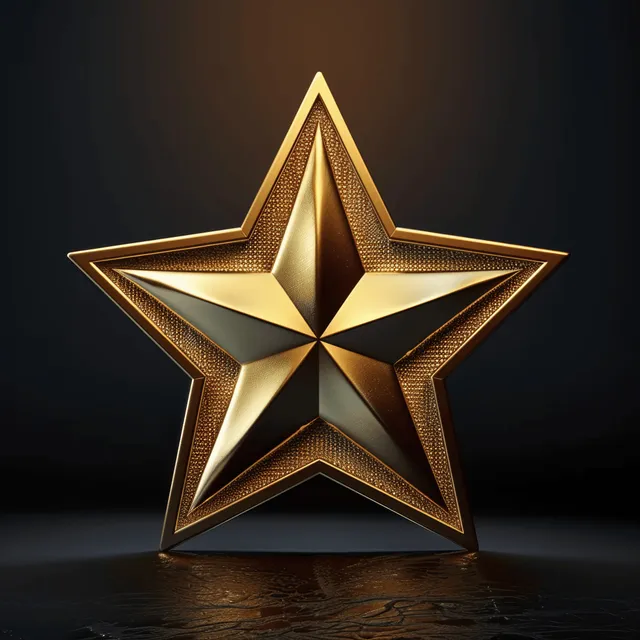 3D golden star icon glowing on dark background for award quality review