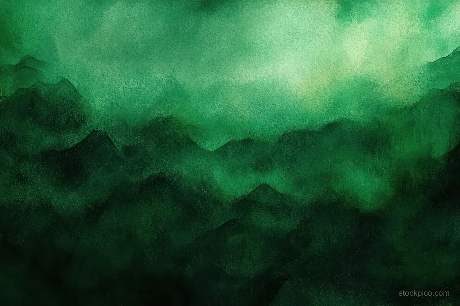 Dark green watercolor abstract background with soft misty layers and textured brushy gradients.