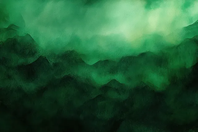 Deep Green Watercolor Abstract Background with Soft Misty Layers