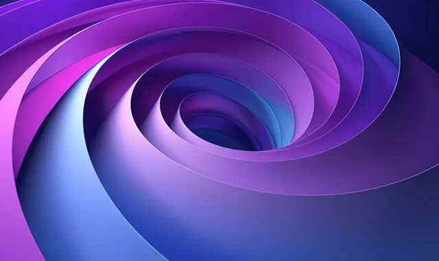 A blue and purple gradient 3D oval spiral curves inward against a dark background.