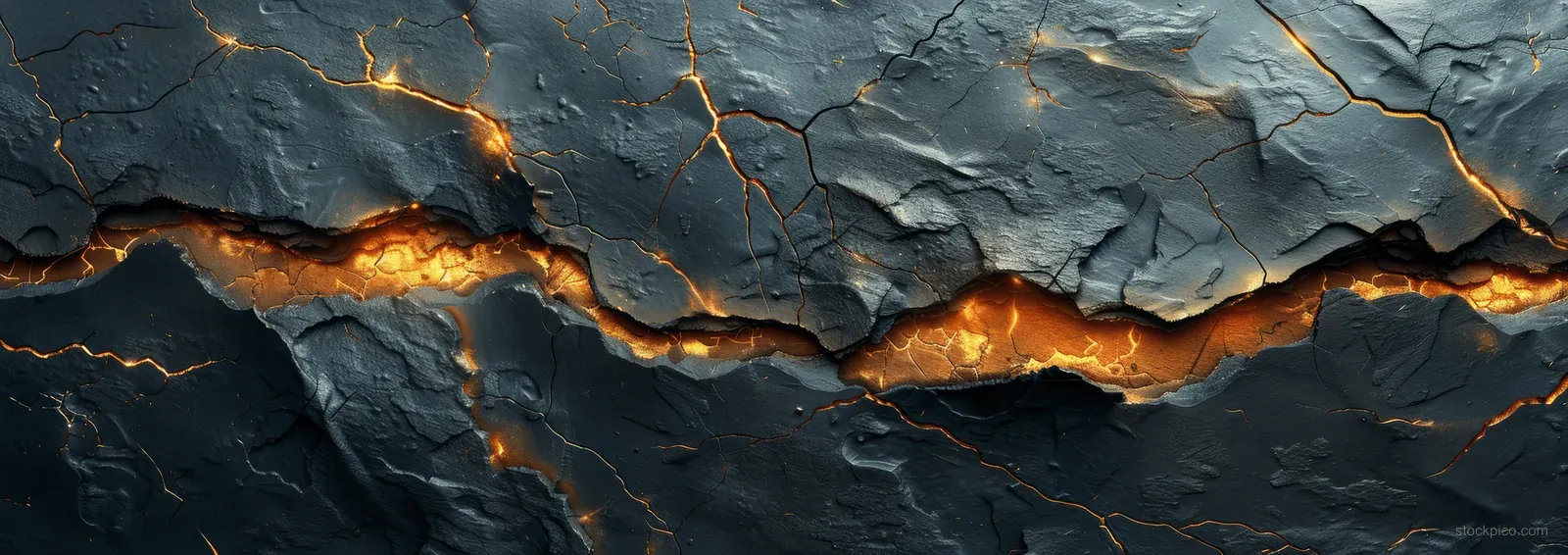 Rugged black dungeon stone wall with glowing orange lava cracks and gold vein lines across the surface.