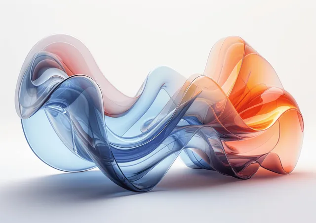 Abstract glass ribbon shape with blue and orange gradient, isolated on white