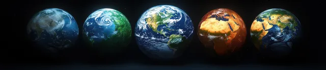 Series of Earth globes under cinematic lighting showing vibrant ocean and cloud detail