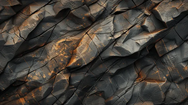 Top view of a granite rock surface with sharp ridges, brown veins, and directional lighting across the texture.