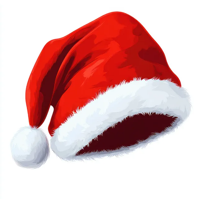 Red and white Santa hat with fluffy trim on clean white background