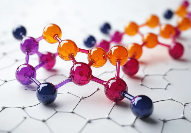 Colorful molecular spheres connected by thin bonds depict antioxidant molecules stabilizing reacting free radicals on a chemical grid.