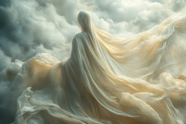 Jesus ascends through dramatic clouds, his flowing robes catching bright chiaroscuro light.