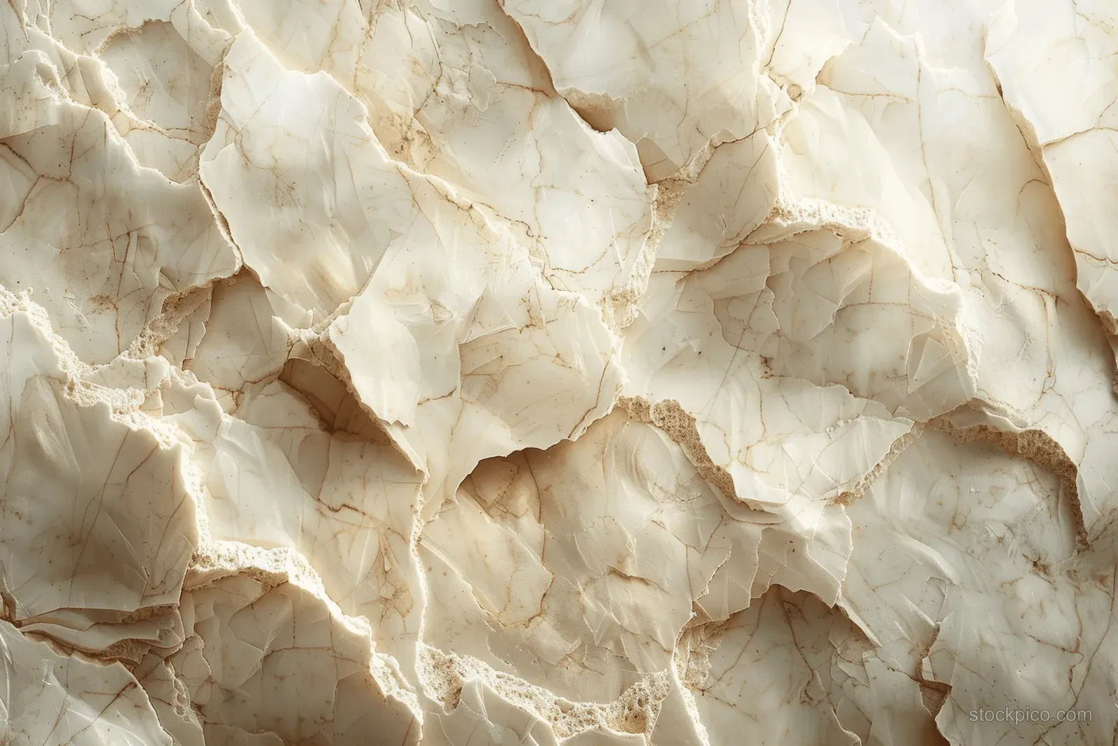 Cream marble texture fills the frame with beige veining, faint cracks, and soft grain on paper-like surface.