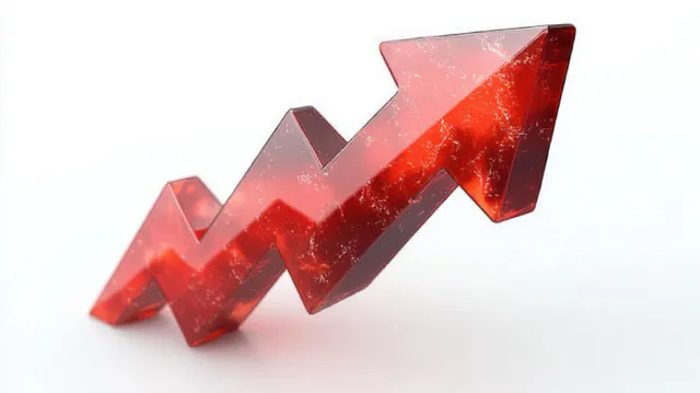 Shiny red upward zigzag arrow symbolizing growth and progress on white background