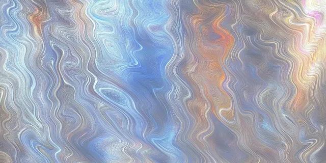 Iridescent silver wavy marble background with holographic shimmer and pastel prism light creates a modern, abstract design.
