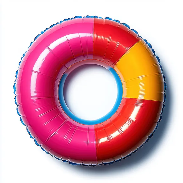 Colorful inflatable swim ring floating in a studio shot with soft shadow