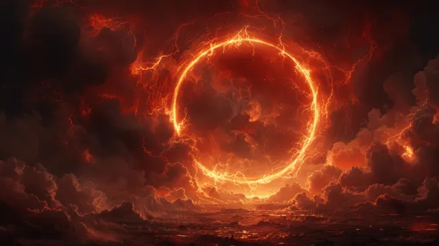 Red plasma energy ring glowing through dark smoky clouds, cosmic portal effect